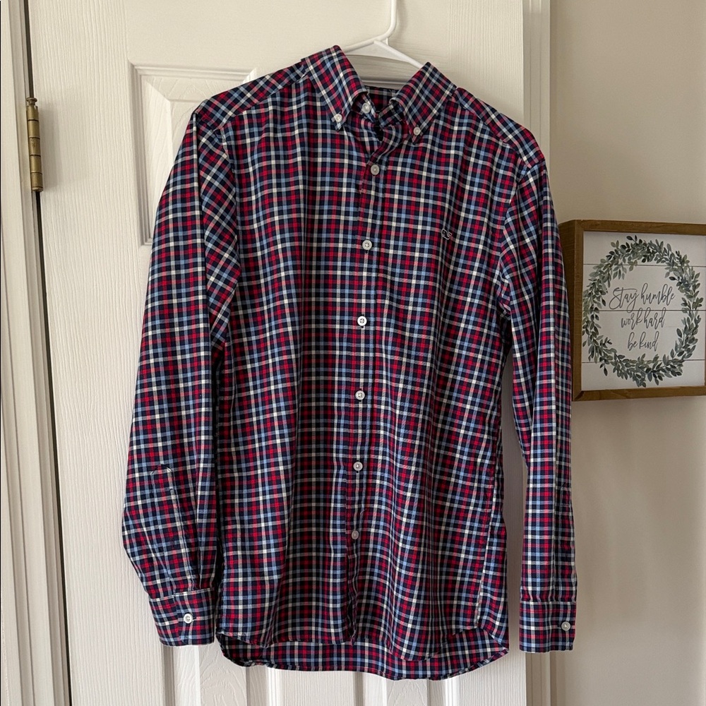 Vineyard Vines Red and Navy Plaid Button-Down Shirt